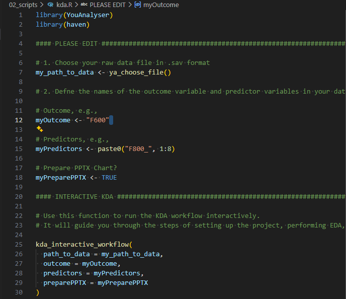 Screenshot of the kda.R file